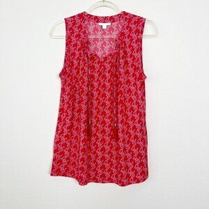 Charter Club Red Nautical Print Tassel Sleeveless Tank Top Blouse Womens Medium